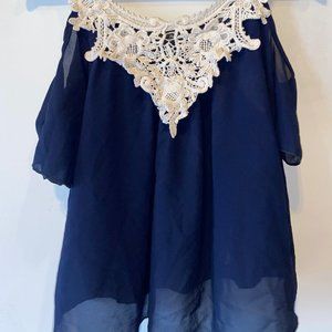 Blue Exposed Shoulder Blouse